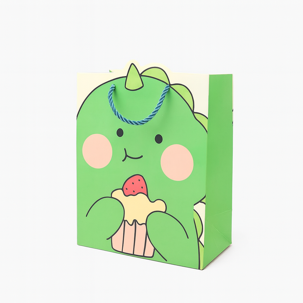 Sevimli Dino Tasarımlı Karton Hediye Çantası