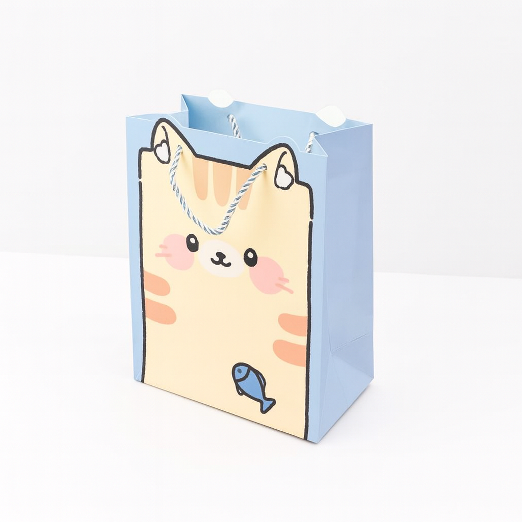 Şekilli Kedi Tasarımlı Karton Hediye Çantası
