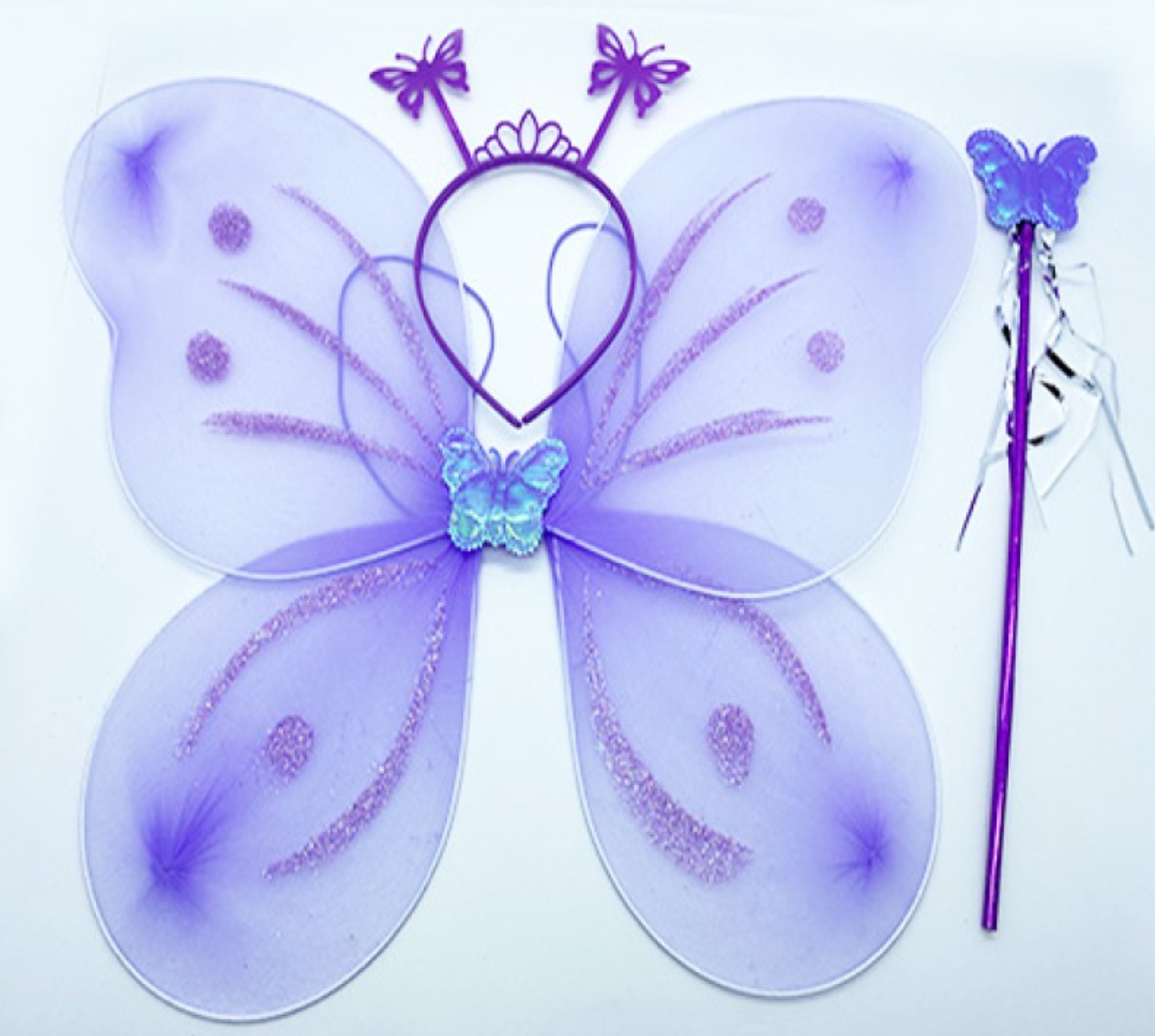 Lila Renk Kelebek Kanadı Tacı ve Sopası