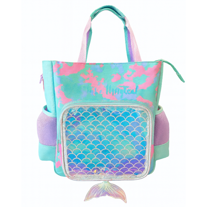 Pastel Deniz Kızı Sırt Çantası – Parlak Pullar ve Kuyruk Detaylı 🌸✨