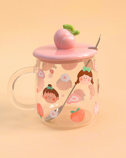 Şeftali Tasarımlı Cam Kupa Bardak