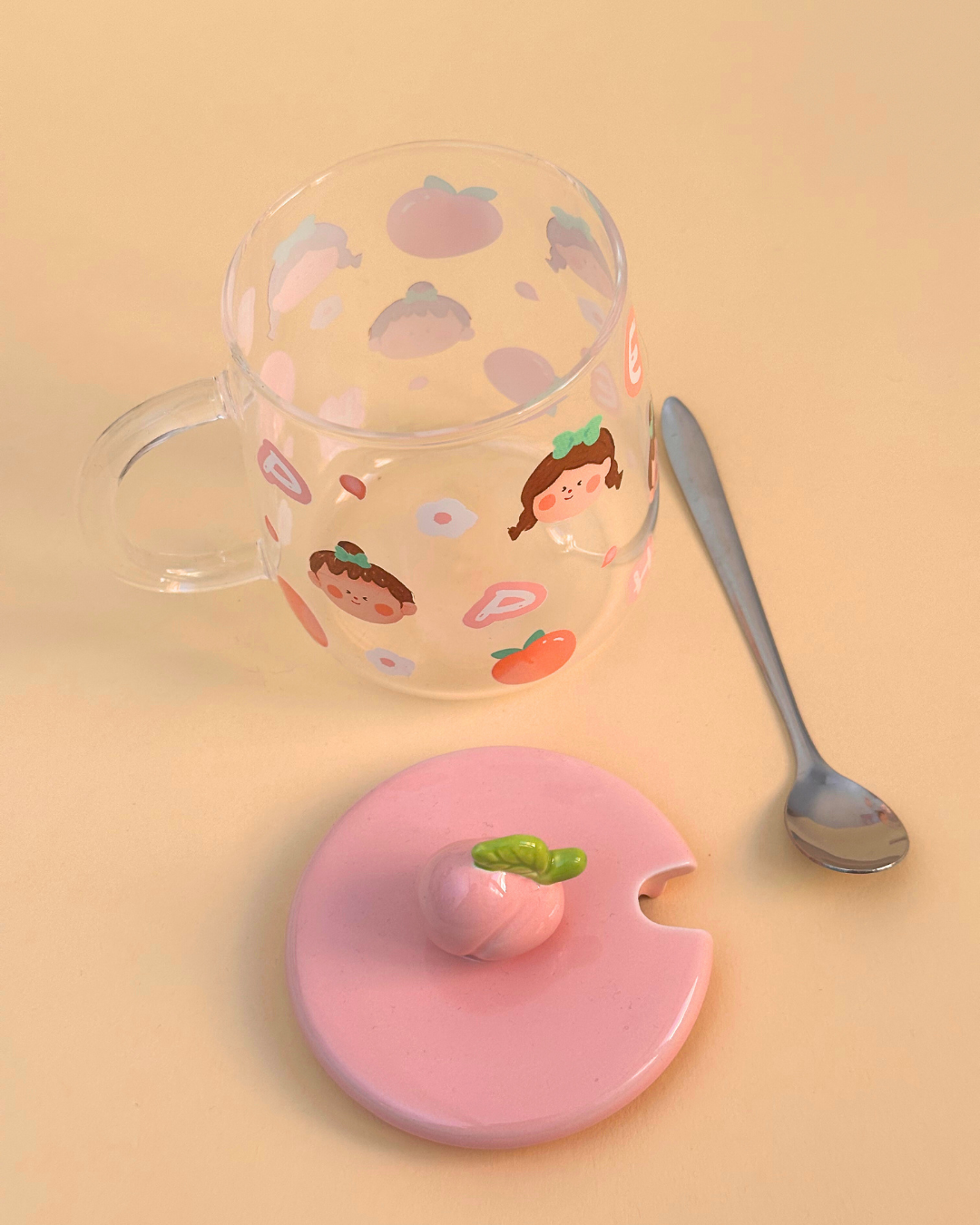 Şeftali Tasarımlı Cam Kupa Bardak