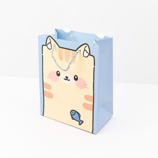 Şekilli Kedi Tasarımlı Karton  Hediye Çantası