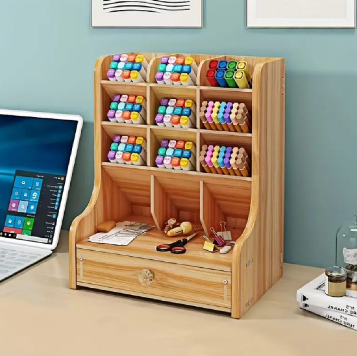 Bölmeli ve Çekmeceli Ahşap Organizer