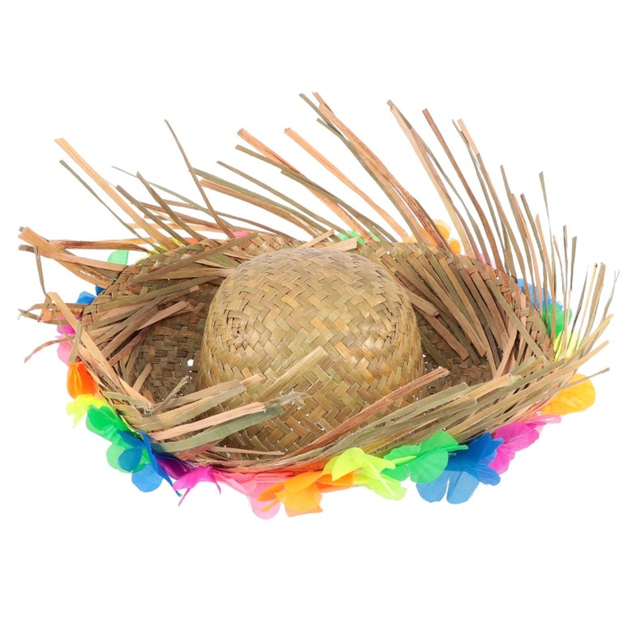 Natural Renkli Püsküllü Örme Hasır Hawaii Şapka