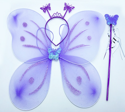 Lila Renk Kelebek Kanadı Tacı ve Sopası