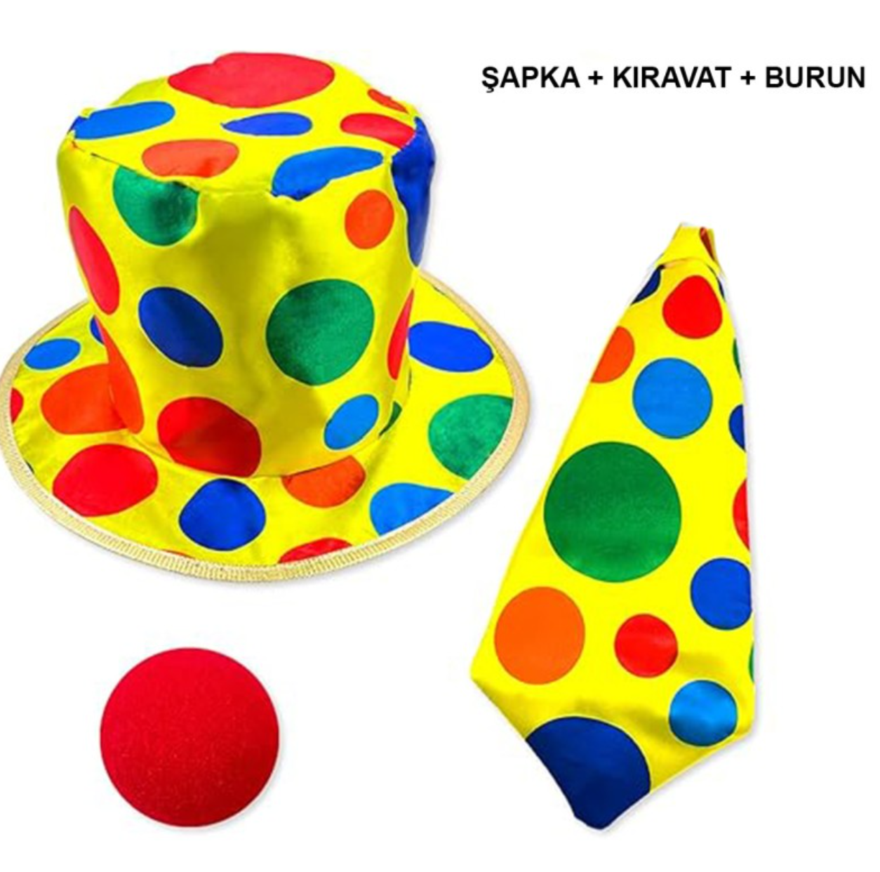 Renkli Palyaço Kostüm Seti – 3 Parça Aksesuar