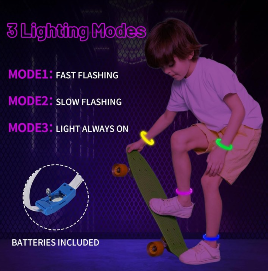 Festival & Parti LED Bileklik 3 Farklı Mod Işıklı 1 Adet