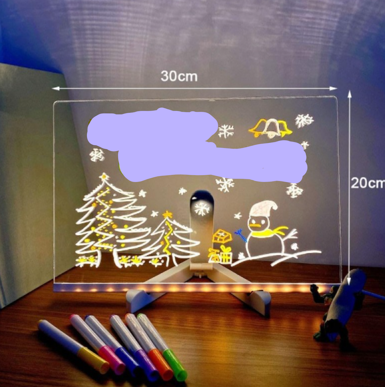 LED Aydınlatmalı Yazı ve Çizim Tahtası - Büyük Boy 30x20 cm