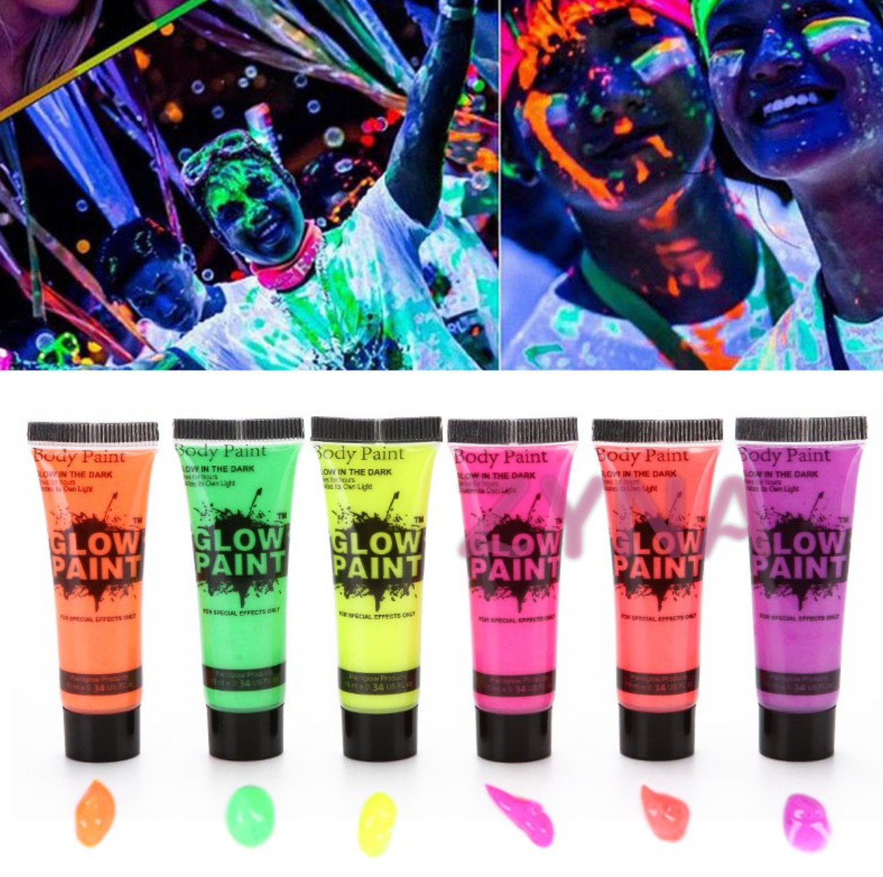 Neonlu Glow Parti Yüz Boyası 6 Renk 6 Adet