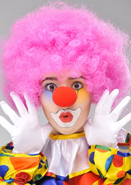 Pembe Renk Kıvırcık Bonus Peruk ve Kırmızı Burun Seti