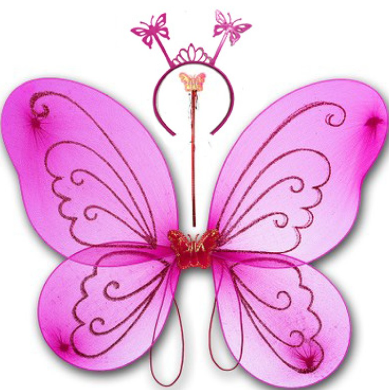 Fuşya Renk Kelebek Kanadı Tacı ve Sopası