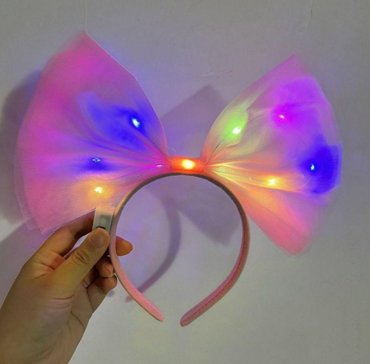 Rengarenk Led Işıklı Fiyonk Tül Parti Tacı Pembe