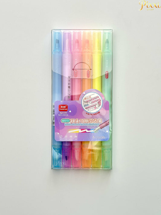 🖍️ Silinebilir Çift Taraflı Fosforlu Kalem Seti – 6 Renk