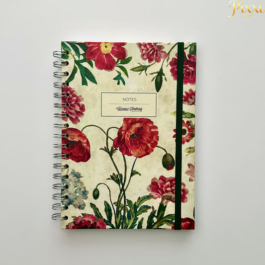 🌸 Victoria’s Journals Spiral Çiçek Desenli Noktalı Defter – Lastikli Kapak