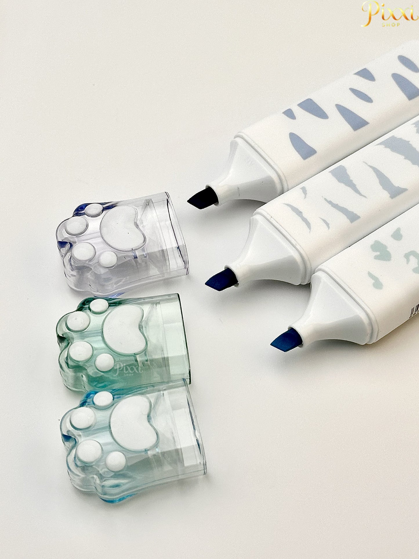 Pati Tasarımlı 3 lü Mavi Renk Tonlarında Keçeli Kalem Seti