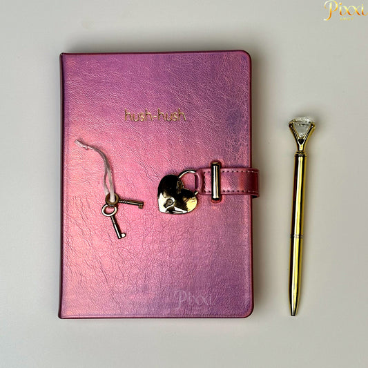 Parlak Deri Kapaklı, Anahtarlı & Gizli Not Defteri